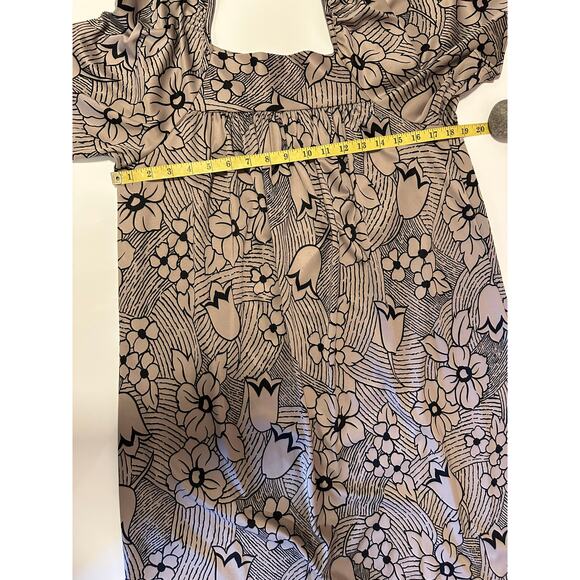 Granada Vtg 60s Midi House Dress Size Med Gown Duster black - Tan Floral Muumuu - Picture 7 of 7